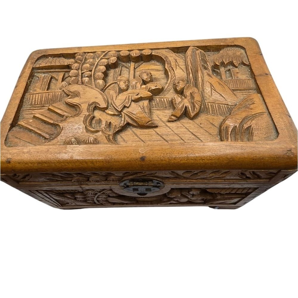 Chinese Vintage Antique Finely Carved Wood Document Box